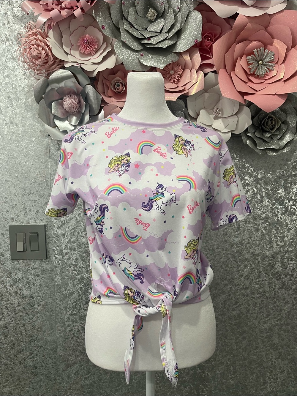 Barbie Lavender Unicorn Rainbow Tie-Front Tee Top